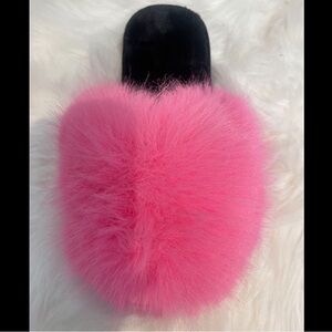 Women's Faux Fur Slippers Fuzzy Flat  Fluffy Open Toe House Shoes Indoor outdoor